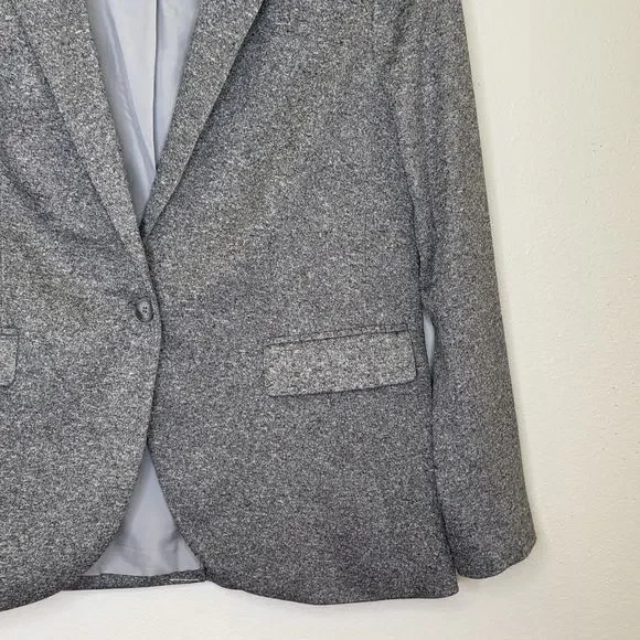 Loft One Button Blazer Jacket Women's Sz Large Heather Gray Fully Lined Business - Picture 3 of 8
